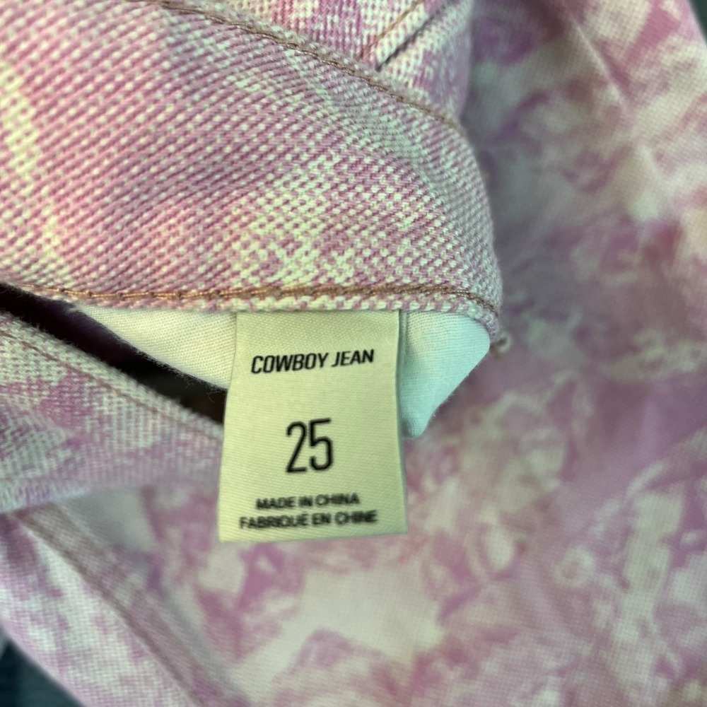 BDG Womens 25 Cowboy Jeans Pink Diamond Print Urban Outfitters Raw Hem Cotton - Picture 3 of 10